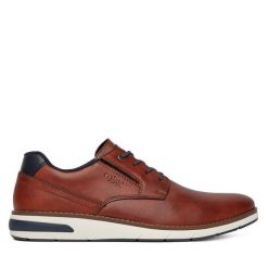 Półbuty Rieker. Brązowe eleganckie półbuty Rieker, bez wzorów, bez obcasa, bez zapięcia. Za 419.99 zł.