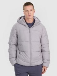 4F Kurtka puchowa z wypełnieniem syntetycznym męska - szara XXL. Szare kurtki 4F, na zimę, m, bez wzorów, z dzianiny, z kapturem. Za 329.99 zł.