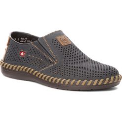 Półbuty RIEKER B2455-14. Niebieskie eleganckie półbuty Rieker, bez wzorów, z nubiku, bez obcasa, bez zapięcia. W wyprzedaży za 199.99 zł.