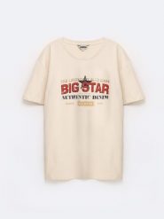 Koszulka męska z nadrukiem z kolekcji Authentic kremowa Enifer 103. Białe t-shirty BIG STAR, l, bez wzorów, z dzianiny, bez kołnierzyka, bez ramiączek. Za 119.99 zł.