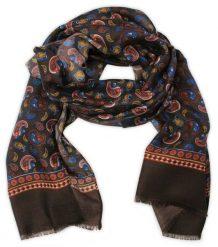 Brązowy Elegancki Szalik V.Fraas, Przejściowy, Cienki, w Kolorowy Wzór Paisely, Łezki. Brązowe szaliki V. Fraas, bez wzorów. Za 49.00 zł.