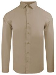 Delikatnie Taliowana Elegancka Koszula Męska - Victorio - Jasny Brąz. Koszule Victorio, m, bez wzorów, z bawełny, bez kołnierzyka, bez ramiączek. Za 145.00 zł.