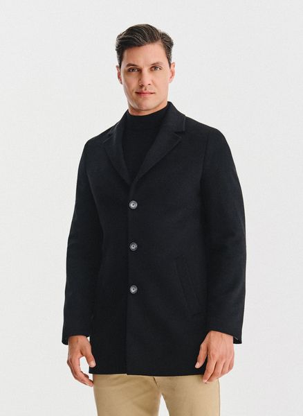 PAKO LORENTE – Czarny płaszcz z wełną. Czarne płaszcze Pako Lorente, na zimę, m, bez wzorów, z poliesteru, bez kaptura. Za 699.99 zł.