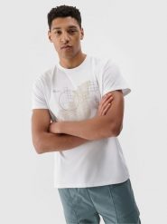 4F T-shirt regular z nadrukiem męski - biały L. Białe t-shirty 4F, l, bez wzorów, z bawełny, bez kołnierzyka, bez ramiączek. W wyprzedaży za 39.99 zł.