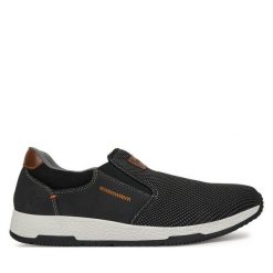 Półbuty Rieker. Czarne eleganckie półbuty Rieker, bez wzorów, bez obcasa, bez zapięcia. Za 259.99 zł.
