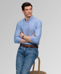 Superdry Koszula Classic Oxford z długim rękawem z bawełny organicznej. Niebieskie koszule Superdry, xl, bez wzorów, z bawełny, bez kołnierzyka, bez ramiączek. Za 333.35 zł.