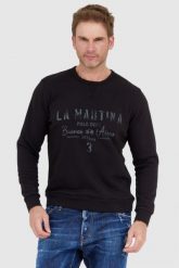 LA MARTINA Czarna bluza męska z vintage logo. Czarne bluzy La Martina, l, bez wzorów, bez kaptura. W wyprzedaży za 299.99 zł.