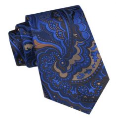 Modny Krawat Męski - Alties - Wzór Orientalny w Odcieniach Niebieskiego. Niebieskie krawaty i muchy Alties, bez wzorów, z tkaniny. Za 49.00 zł.