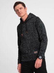 Bluza męska nierozpinana kangurka z kapturem - grafitowy melanż V2 OM-SSNZ-0147 - XL. Szare bluzy Ombre Clothing, l, bez wzorów, z kapturem. W wyprzedaży za 59.99 zł.