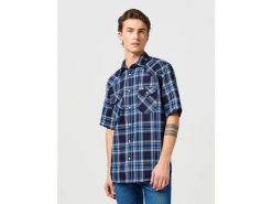 MESKA KOSZULA WRANGLER SS WESTERN SHIRT FLAMINGO INDIGO 112362947. Niebieskie koszule Wrangler, m, bez wzorów, bez kołnierzyka, bez ramiączek. Za 149.99 zł.