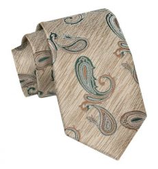Krawat Męski, Klasyczny - ALTIES - Beżowy, Paisley. Brązowe krawaty i muchy Alties, bez wzorów, z tkaniny. Za 49.00 zł.
