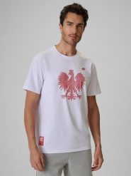 4F Koszulka kibica męska - biała L. Białe t-shirty sportowe 4F, bez wzorów, z dzianiny, bez ramiączek. Za 79.99 zł.