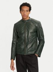 Serge Pariente Kurtka skórzana Leman 2 Zielony Slim Fit. Zielone kurtki Serge Pariente, l, bez wzorów, ze skóry, bez kaptura. Za 879.99 zł.