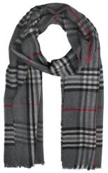 Szalik z Kaszmiru, Szary w Kratkę, Delikatny, Miękki, Ciepły -V. Fraas. Szare szaliki V. Fraas, bez wzorów, z kaszmiru. Za 265.00 zł.