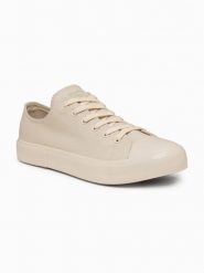 Monochromatyczne niskie męskie trampki - jasnobeżowe V2. Brązowe trampki Ombre Clothing, m, bez wzorów, bez zapięcia. W wyprzedaży za 119.99 zł.