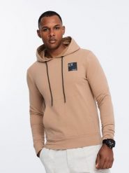 Męska bluza z kapturem kangurka z logotypem – brązowa V3 - Rozmiar: XL. Brązowe bluzy z kapturem Ombre Clothing, m, bez wzorów, z bawełny, z kapturem. W wyprzedaży za 99.99 zł.