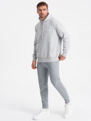 Spodnie męskie dresowe joggery - szary melanż V3 OM-PASK-22FW-008 - XL. Szare joggery i bojówki Ombre Clothing, m, bez wzorów, z bawełny. W wyprzedaży za 69.99 zł.