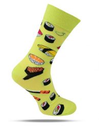 Tematyczne Skarpetki Bawełniane - Sushi na Żółtym Tle. Żółte skarpety His Story, bez wzorów, z bawełny. Za 34.99 zł.