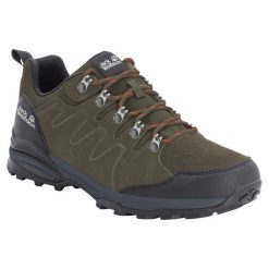 Buty trekkingowe męskie Jack Wolfskin Refugio Texapore. Brązowe buty turystyczne Jack Wolfskin, na zimę, bez wzorów, z gumy, bez zapięcia, trekkingowe. Za 449.99 zł.