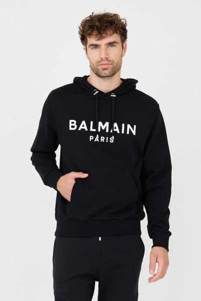 BALMAIN Czarna męska bluza Printed Hoodie, Rozmiar S. Czarne bluzy Balmain, m, bez wzorów, z kapturem. W wyprzedaży za 1,524.99 zł.