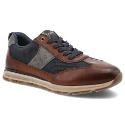 Brązowe Sneakersy Rieker Eleganckie Obuwie Męskie. Brązowe buty sportowe casual Rieker, bez wzorów, z jeansu, bez zapięcia. Za 365.99 zł.