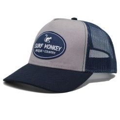 Czapka Trucker - 5 paneli / Jeden rozmiar (Szary/Niebieski). Niebieskie czapki z daszkiem SURF MONKEY, z aplikacjami, z bawełny. Za 159.95 zł.