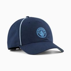 Czapka z daszkiem unisex Puma MCFC KING granatowa 02650204. Niebieskie czapki z daszkiem Puma, bez wzorów, z bawełny. Za 92.08 zł.