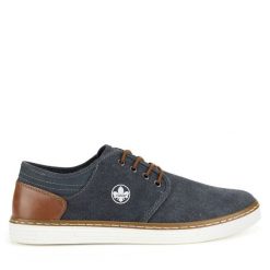 Półbuty Rieker. Niebieskie eleganckie półbuty Rieker, bez wzorów, bez obcasa, bez zapięcia. Za 339.99 zł.