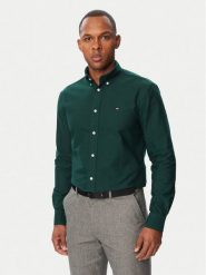 Tommy Hilfiger Koszula Solid Heritage MW0MW35774 Zielony ciemny Regular Fit. Zielone koszule Tommy Hilfiger, m, bez wzorów, z bawełny, bez kołnierzyka, bez ramiączek. Za 369.99 zł.