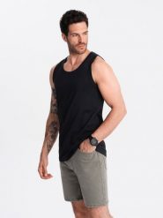 Męska bawełniana koszulka tank top BASIC – czarna V3 - Rozmiar: M. Czarne bezrękawniki Ombre Clothing, m, bez wzorów, z bawełny, bez kołnierzyka, bez ramiączek. W wyprzedaży za 39.99 zł.