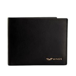 Męski portfel WINGS z naturalnej skóry bydlęcej Black. Czarne portfele Wings, bez wzorów, ze skóry. Za 119.90 zł.