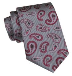 Elegancki Krawat Męski Angelo di Monti - Szary, Wzór Paisley. Szare krawaty i muchy Angelo di Monti, bez wzorów, z tkaniny. Za 45.00 zł.
