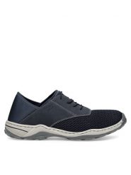 Rieker Półbuty 08015-14 Granatowy. Niebieskie eleganckie półbuty Rieker, bez wzorów, z materiału, bez obcasa, bez zapięcia. Za 299.99 zł.