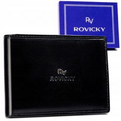 Portfel skórzany Rovicky RV-7870-BCA czarny. Czarne portfele ROVICKY, bez wzorów, ze skóry. Za 70.00 zł.