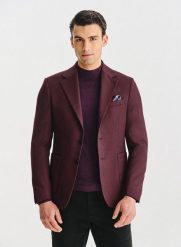 PAKO LORENTE – Bordowa marynarka z wełną i jedwabiem. Czerwone marynarki Pako Lorente, na co dzień, m, bez wzorów, z jedwabiu, casualowe. Za 769.99 zł.