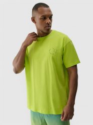 4F T-shirt oversize z nadrukiem męski - zielony L. Zielone t-shirty 4F, l, bez wzorów, z bawełny, bez kołnierzyka, bez ramiączek. W wyprzedaży za 39.99 zł.