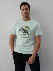 4F T-shirt regular z nadrukiem męski - turkusowy M. Niebieskie t-shirty 4F, bez wzorów, z bawełny, bez ramiączek. Za 69.99 zł.