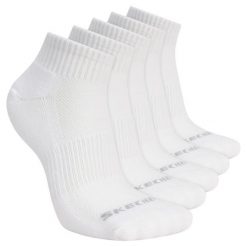 Skarpetki sportowe dla dorosłych 5pk Unisex 1/2 Terry Qtr Crew. Białe skarpetki sportowe Skechers, bez wzorów, z materiału. Za 59.99 zł.