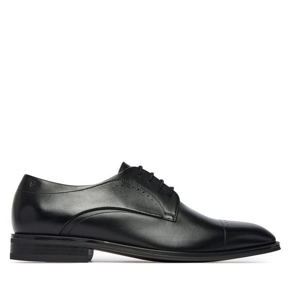 Półbuty BOSS. Czarne eleganckie półbuty Boss, bez wzorów, bez obcasa, bez zapięcia. Za 1,489.00 zł.