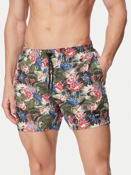 BOSS Szorty kąpielowe Piranha 50508844 Zielony ciemny Regular Fit. Zielone kąpielówki Boss, l, bez wzorów, z syntetyku. Za 209.99 zł.