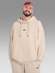 4F Bluza dresowa oversize nierozpinana z kapturem męska 4F x Tomasz Fornal - beżowa L. Brązowe bluzy z kapturem 4F, l, z aplikacjami, z dresówki, z kapturem. Za 249.99 zł.
