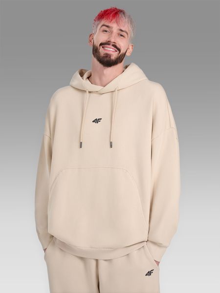 4F Bluza dresowa oversize nierozpinana z kapturem męska 4F x Tomasz Fornal - beżowa L. Brązowe bluzy z kapturem 4F, l, z aplikacjami, z dresówki, z kapturem. Za 249.99 zł.