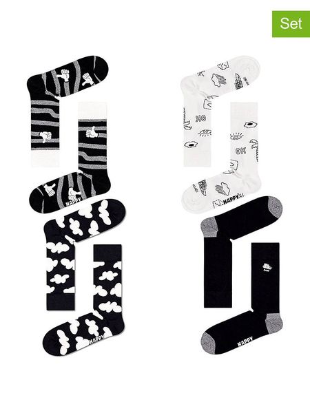 Happy Socks Skarpety (4 pary) w kolorze biało-czarnym rozmiar: 36-40. Białe skarpety Happy Socks, bez wzorów, prążkowane. Za 100.52 zł.