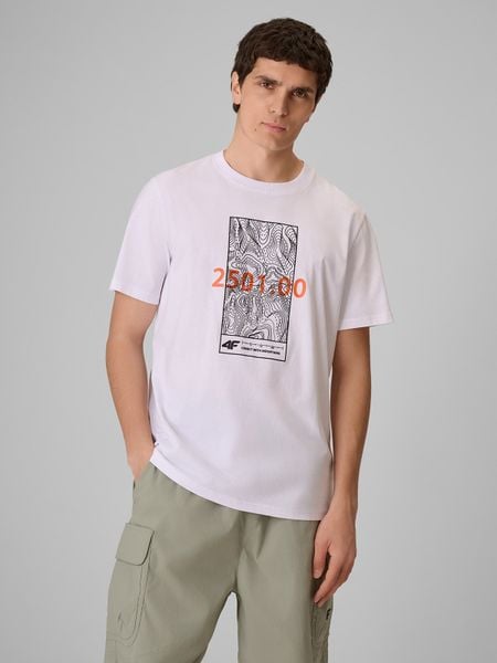 4F T-shirt regular z nadrukiem męski - biały XXL. Białe t-shirty 4F, m, bez wzorów, z materiału, bez kołnierzyka, bez ramiączek. Za 69.99 zł.
