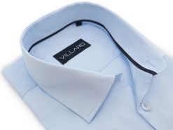 Błękitna koszula z długim rękawem 008. Niebieskie koszule Mmer / Villaro - Koszule męskie, m, bez wzorów, z bawełny, bez kołnierzyka, bez ramiączek. W wyprzedaży za 198.00 zł.