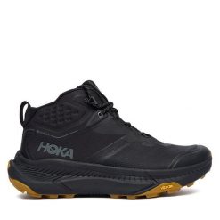 Trekkingi Hoka. Czarne botki sznurowane HOKA, bez wzorów, bez obcasa, bez zapięcia. Za 849.99 zł.