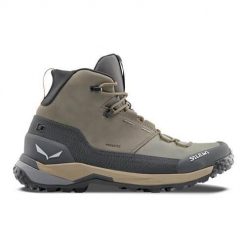 Buty trekkingowe męskie Salewa Puez Leather Mid Powertex. Szare buty trekkingowe Salewa, bez wzorów, z materiału, za kostkę, bez zapięcia, trekkingowe. Za 989.99 zł.