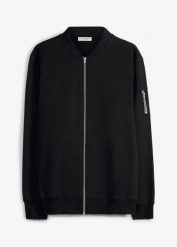 Kurtka bomberka z dzianiny dresowej z czystej bawełny organiczne. Czarne kurtki bonprix, m, bez wzorów, z bawełny, bez kaptura. Za 129.99 zł.