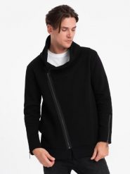 Rozpinana bluza męska ze stójką LONDON - czarna - Rozmiar: L. Czarne bluzy Ombre Clothing, l, bez wzorów, z bawełny, bez kaptura. W wyprzedaży za 69.99 zł.