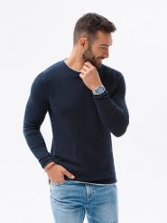 Sweter męski - granatowy V10 E121 - XXL. Niebieskie swetry nierozpinane Ombre Clothing, m, bez wzorów, z bawełny, bez kołnierzyka, bez ramiączek. W wyprzedaży za 39.99 zł.